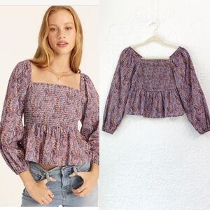 J. Crew Liberty Tropical Prince Print Puff Sleeve Smocked Top XS